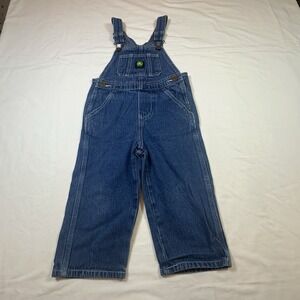 John Deere Blue Denim Bib Adjustable Overalls Boys 3T Carpenter Pockets Farm EUC